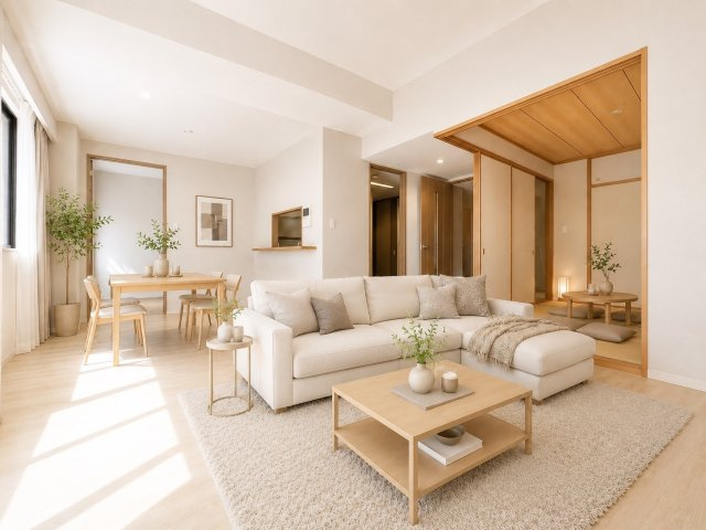 広々としたリビングが特徴の4LDK！　※バーチャルステージングを実施していますので、家具は販売対象に含まれません。