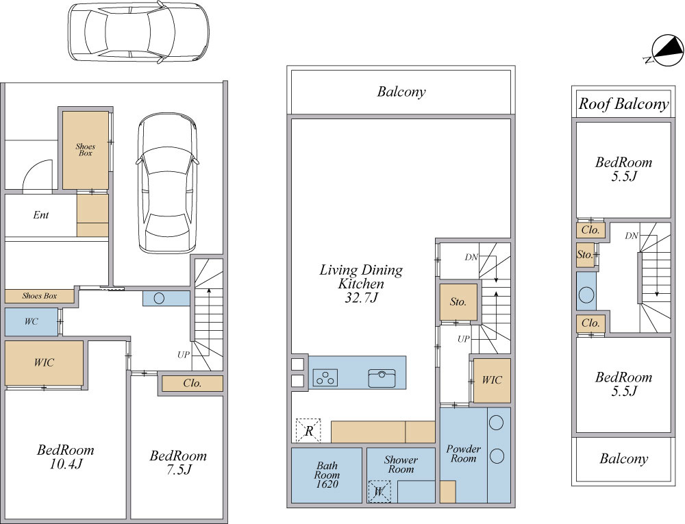大切な愛車を雨風から守るシャッター付ガレージを完備。2階には32.7畳もの広大なLDKが広がり、ご家族でゆったりと寛げます。全居室に収納を備えた機能的な配置で、日々の生活に心地よいゆとりが生まれます♪