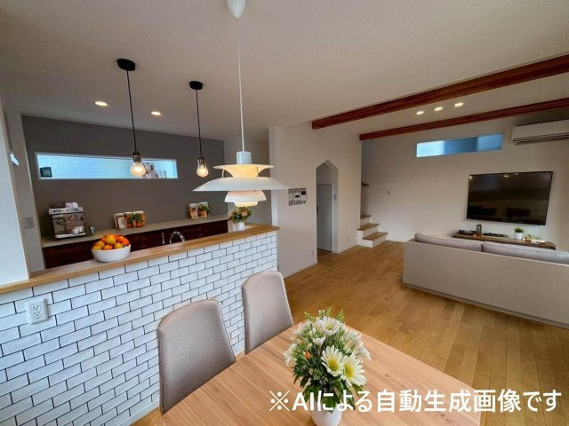 LDKは広々19.1帖！奥に2階への階段があり、その手前の入口から洗面室やWICへ