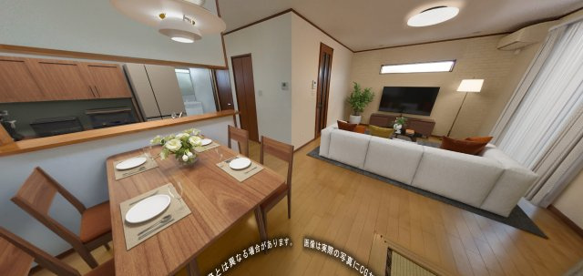 【LDK】　ご家族が集うLDKは約19.4帖とゆとりある広さ。複数の窓からあたたかな陽光が注ぐ明るい空間で、団らんのひとときを過ごせます。※CG加工された画像のため実際とは異なる場合がございます。