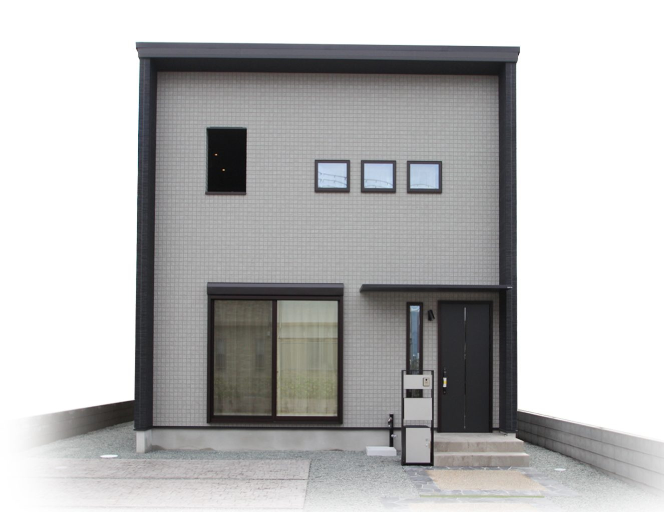 黒×グレーの配色で落ち着いた雰囲気のあるスタイリッシュな外観。【プラン例】建物価格2040万円、建物面積97.71？