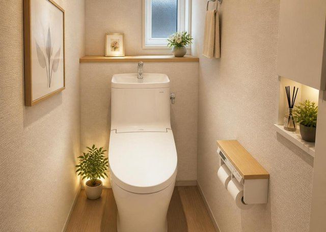 朝の忙しい時間帯にもゆとりが生まれるよう、トイレは1階と2階の合計2ヶ所に設置されています。清潔にご使用いただける温水洗浄便座を標準装備しており、空間をスマートに見せる快適な仕様となっております。