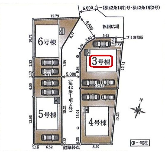 【全4棟・3号棟】土地面積143.05平米（約43.27坪）カースペース3台（車種による）