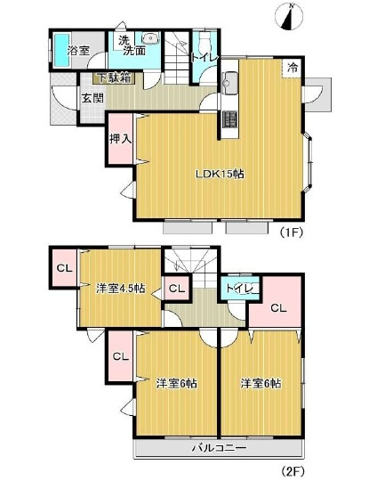 家族でゆったり過ごせるLDK15帖、全居室収納付、室内に明るい日差しが差し込む全室2面採光の3LDK。