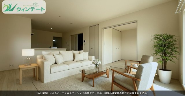 白を基調とした明るいLDK。ナチュラルな雰囲気で、どんな家具にも合わせやすいシンプルなデザインです。