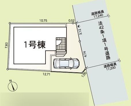 東側約17.2ｍ（歩道含む）公道　駐車1台（車種によります）　敷地面積30.4坪
