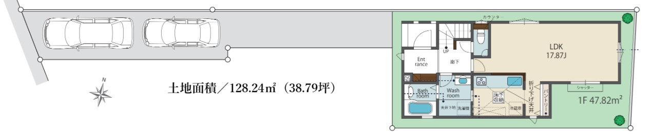 1号棟　土地面積／128.24？（38.79坪）