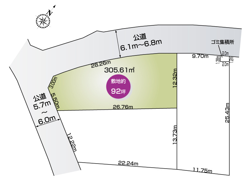 3号地　敷地面積305.61？（92.44坪）