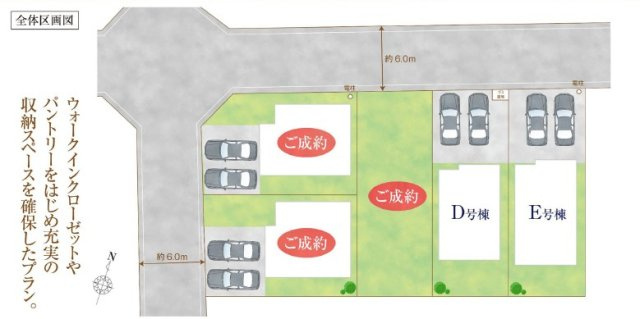 対象地：E号棟　駐車スペース並列2台可(車種による)。東武野田線「東岩槻」駅徒歩15分。