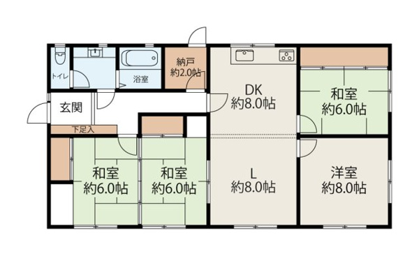 【筑西市下野殿4LDK平家中古住宅の間取り】