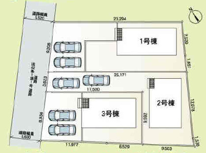 計3区画の分譲地。建物配置も無理なく、駐車も快適にできます。
