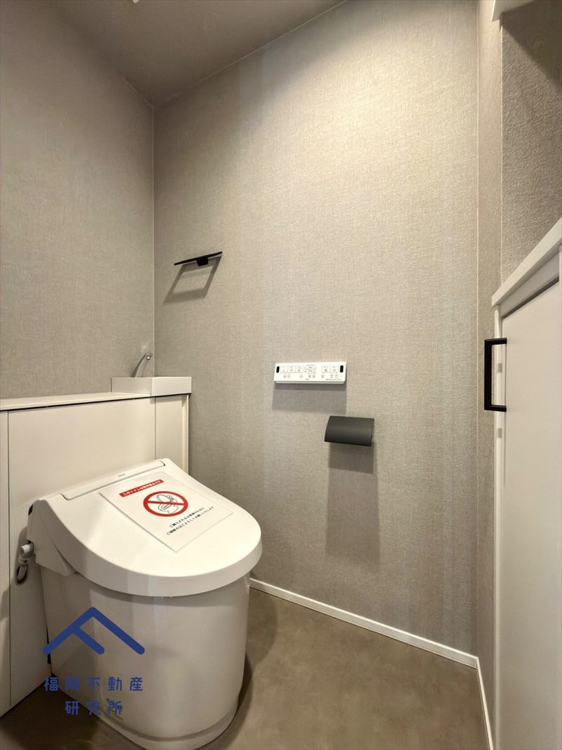 トイレはタンクレストイレで背面収納と前面にも収納があります