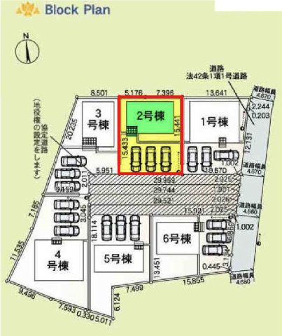 2号棟　区画図　東側接道幅員約4.6ｍ   　 　