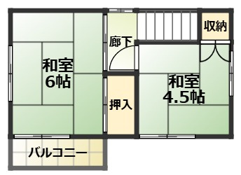 2階には6帖と4.5帖の和室。寝室や子ども部屋、客間など、ご家族のライフスタイルに合わせて多目的に活用できます。押入や収納もあり、荷物の整理にも便利です。