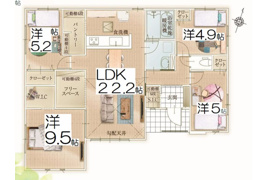 あこがれの平屋住宅　敷地59坪　2台並列駐車　新柏駅の間取り