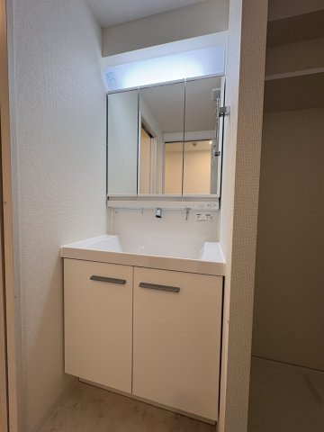 三面鏡裏収納付の洗面台です。