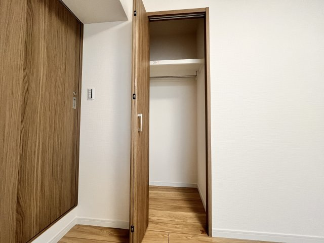 4.9帖のお部屋のクローゼット。ハンガー掛けもついています。
