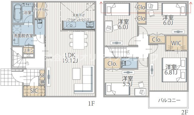 19帖超のLDKを配した開放的な建物プランが可能