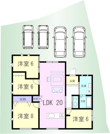 車4台駐車可能！※車の配置は一例です。