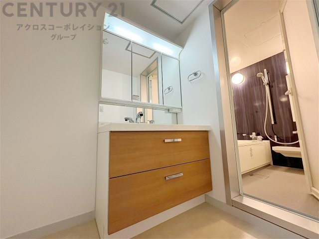 化粧品や洗顔料、歯ブラシなどの必需品をまとめて置ける収納スペースがあり、使用するたびに取り出す手間が省けます。また、水回りのため、濡れても大丈夫な素材が使用されており、お手入れが簡単です。　