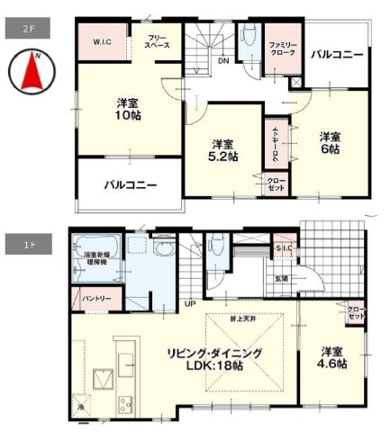 建物面積113.83？　広々18帖のLDK・全居室南向き♪シューズインクローク・パントリー・ウォークインクローゼット・フリースペース・各部屋収納付き！日当たりの良いバルコニー付きです！