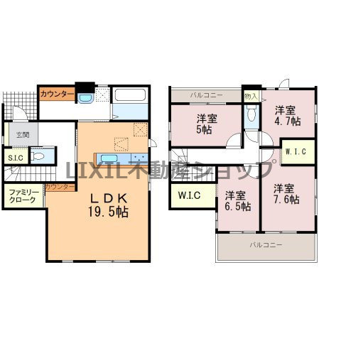 【間取り図】間取り図です。広々LDKには対面キッチンを採用。開放感あふれる暮らしになります。家族構成やライフスタイルなどに合わせて柔軟に対応できる間取りが魅力です。