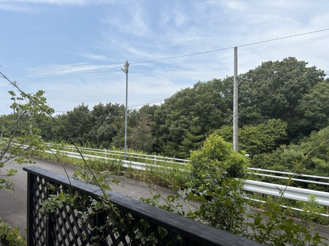 北側道路。ダイニングからの景色　北側は建物がなく、四季の移ろいを感じられる眺望です。