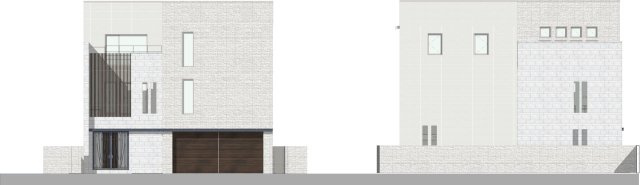 建物プラン例_01（立面図）　建物面積：306.38m2[約92.67坪]、　建物価格2億6、844万円(税込)　※別途、外構・付帯工事費等が必要となります　。　※建物プランは一例です。