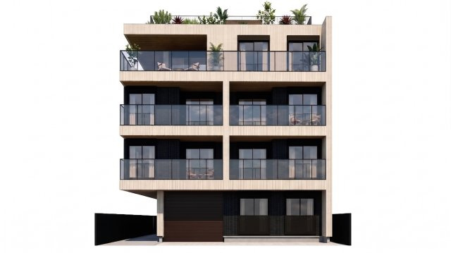 建物プラン例_02（外観パース）：4階建て賃貸併用　建物面積：454.27？[約137.42坪]、　建物価格：2億2、050万円　※別途、外構・付帯工事費等が必要となります　。　※建物プランは一例です