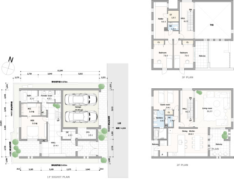 建物プラン例_01　建物面積：306.38m2[約92.67坪]、　建物価格2億6、844万円(税込)　※別途、外構・付帯工事費等が必要となります　。　※建物プランは一例です。