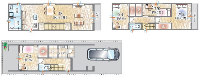 【参考プラン？】(セミオーダー建物価格：2630万円～)　■建物面積：108.50？■3階建て×4LDK　SIC・各居室収納付きで収納力抜群！スッキリ整う設計♪