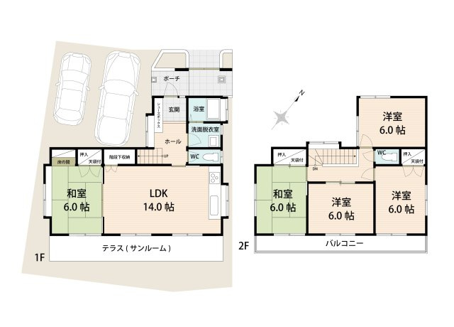 既存家屋の間取図　5LDK+カースペース2台(車種によります)　そのままお住まいいただくことも可能です。※図面を基に作成しています。現況と異なる場合は現況を優先いたします。