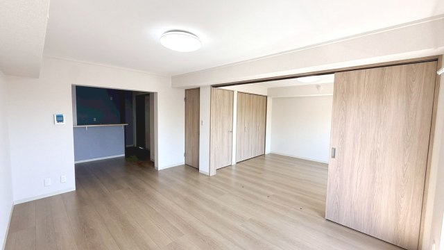 南側洋室はリビング側の引き戸を閉めても開き戸でお部屋の出入りもできます