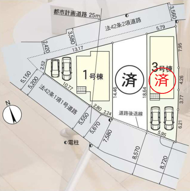 角地☆【前面道路：南西側幅員5.3ｍ×北側幅員3.5ｍ】