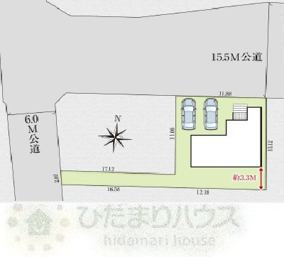 接道：北側15.5ｍ公道・西側6.0公道　