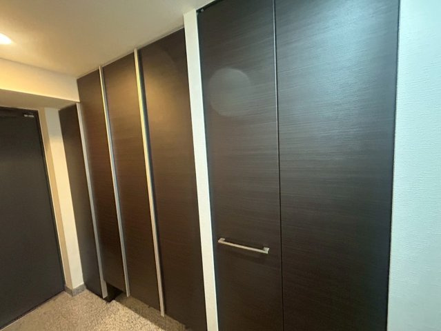 玄関収納を備え、生活感を抑えたすっきりとした空間です。