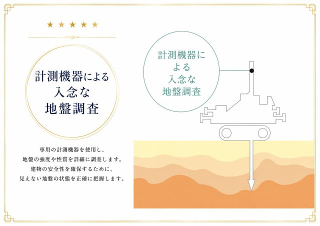 計測機器による地盤調査を実施。建物を支える地盤をしっかり確認しています。
