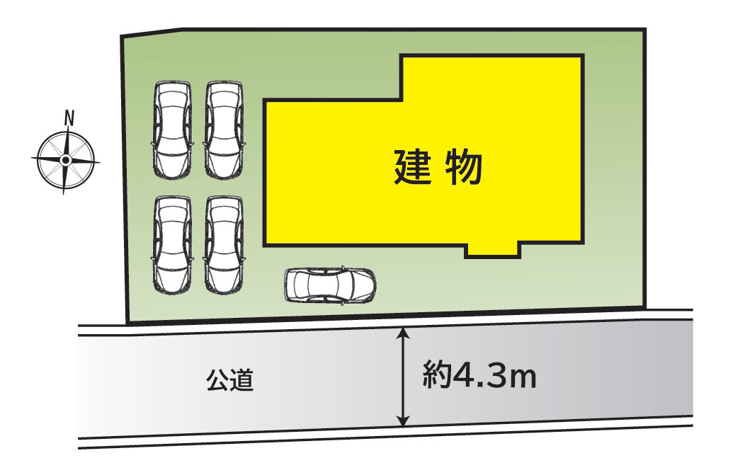 南道路で日当り良好　カースペースは並列2台×2列+1台