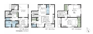さいたま市北区宮原町　第3　新築一戸建て　リーブルガーデン　01、3LDK、土地面積66.32m2、建物面積106.92m2