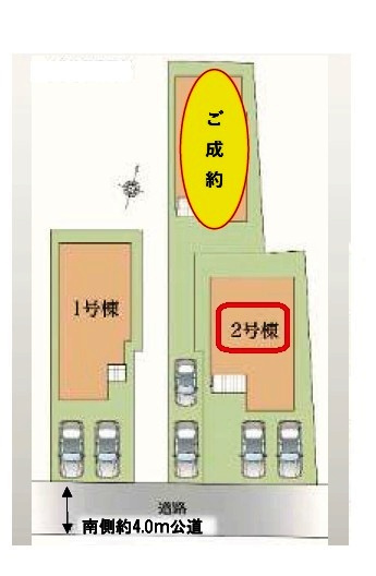 【全3棟・2号棟】カースペース並列2台・土地面積152.24平米（約46.05坪）