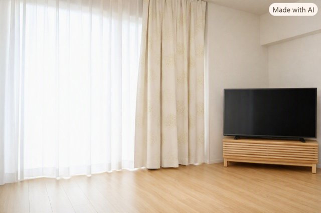 パークホームズ船橋宮本ヒルトップ6階　南東南西角部屋、LDKの窓の向こうには大きく青い空が広がります