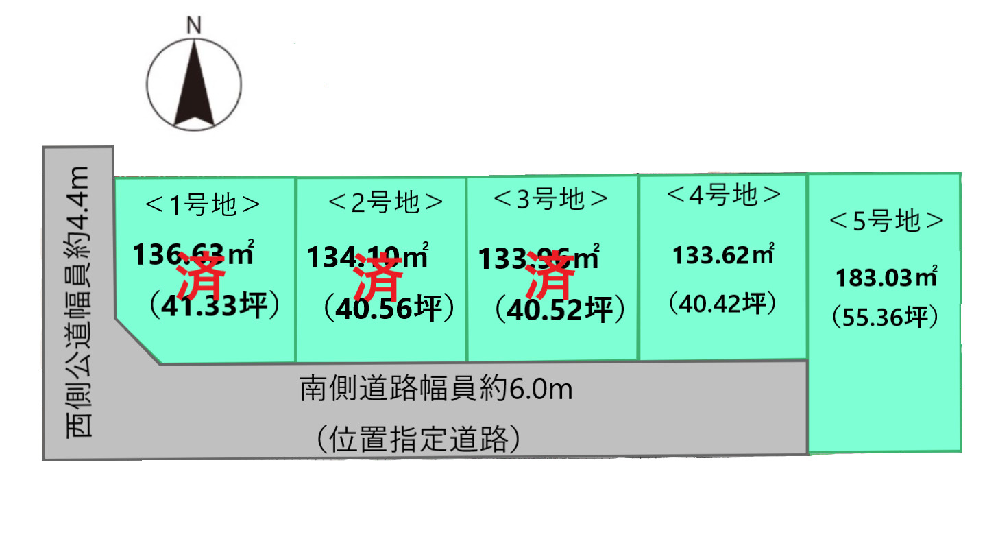 千田町3丁目に位置する全5区画の分譲地。分筆完了後面積確定予定。全区画が日当たりの良い整形地です。1区画40坪以上のゆとりある敷地で、駐車場や庭の確保も十分です。