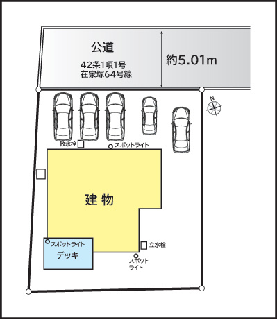 敷地71坪の整形地　カースペースは並列5台分　前面道路5.01ｍで車庫れも楽々です。