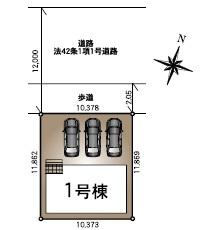 駐車3台(車種による)可能です。