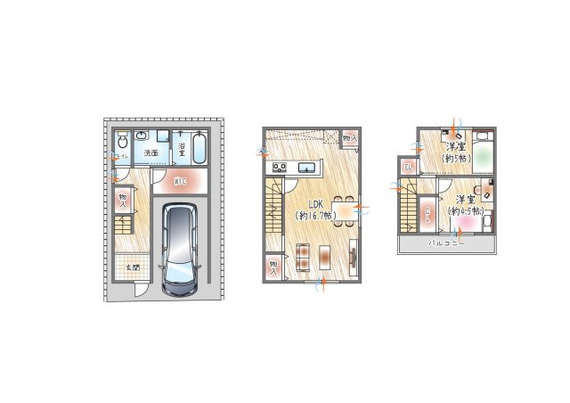 【参考プラン図？】(ベストプラン住宅　建物価格：2480万円～)　■建物面積：約76.59？　■3階×2LDK　洗濯から収納までがスムーズに行える、大容量WCLを洗面室横に設置されたプラン。