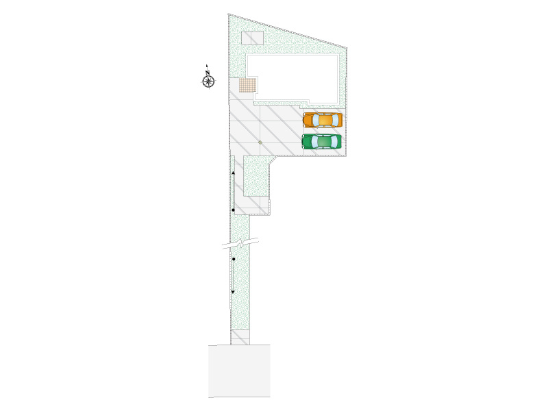 藤井上組（全3区画）1号棟　区画図：車の駐車以外にも使える広々スペース。プランターでお花を育てたり、家庭用プールを広げてお子様と楽しむのも良いですね。
