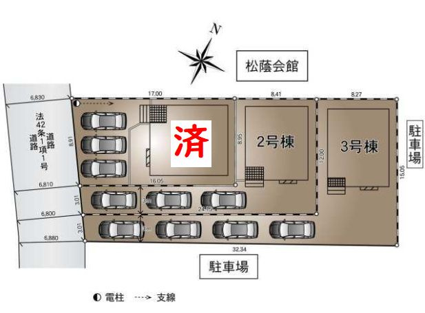 3号棟　旗竿地（間口約3.0ｍ）　敷地面積59.9坪（路地状部分敷地含む）