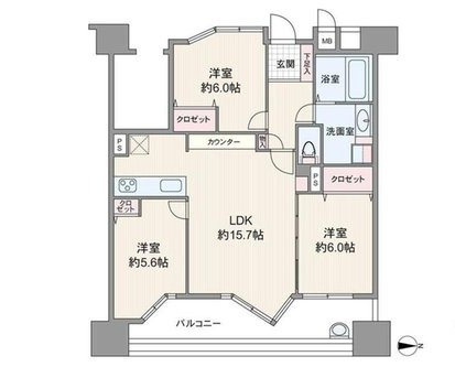 3LDK、価格2490万円、専有面積73.17m　バルコニー面積15.71m2