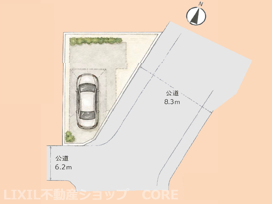 前面道路は広々6ｍ以上！開放的な南東角地につき、陽当り・通風も良好です。