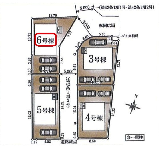 【全4棟・6号棟】土地面積143.06平米（約43.27坪）カースペース2台（車種による）